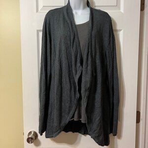 Aventura Rhonna Ribbed Open Front Cardigan Sweater - Organic Cotton - Steel Blue